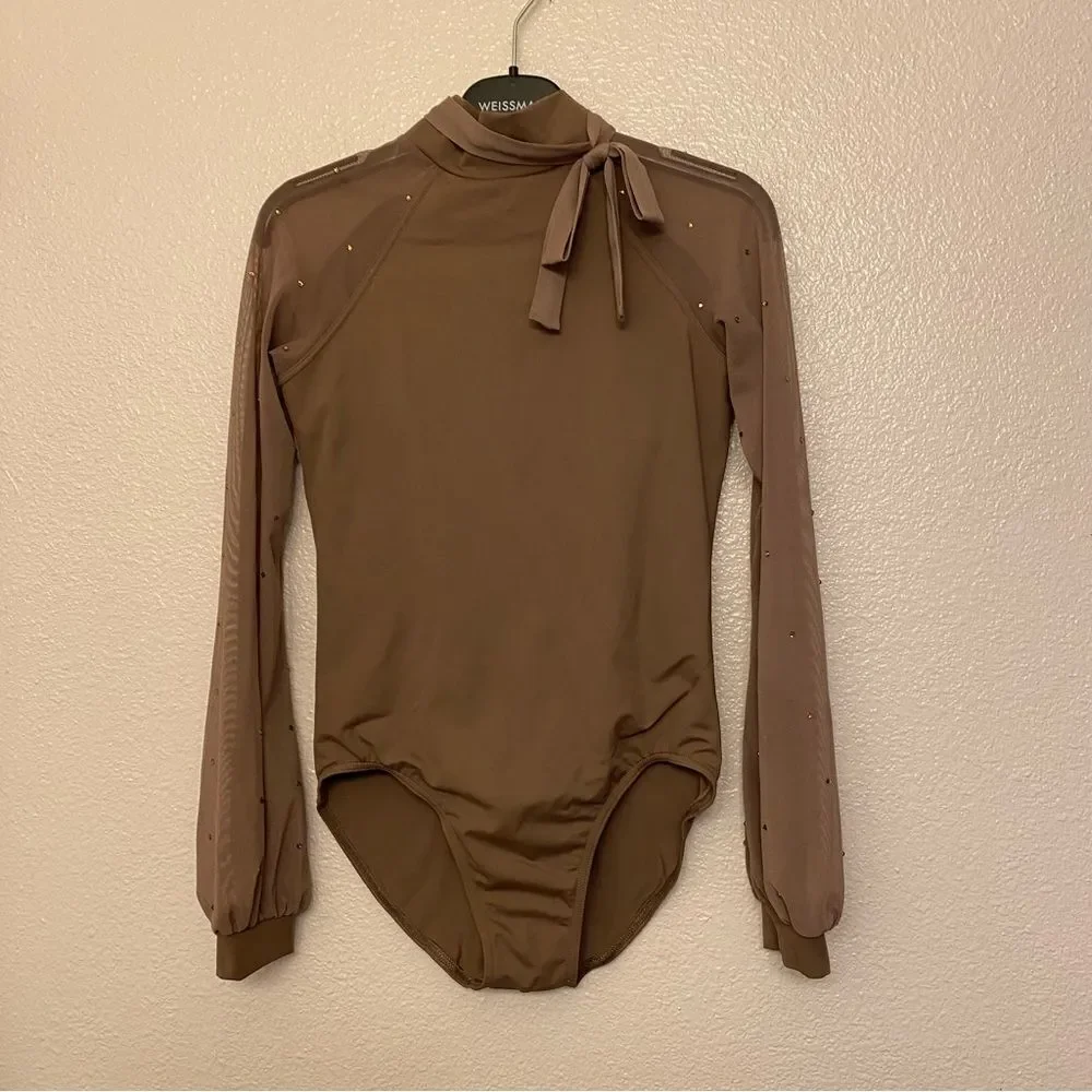 Weissman Balera Dance costume brown poet Long Sleeve Bow Tie Leotard MT11449 LC